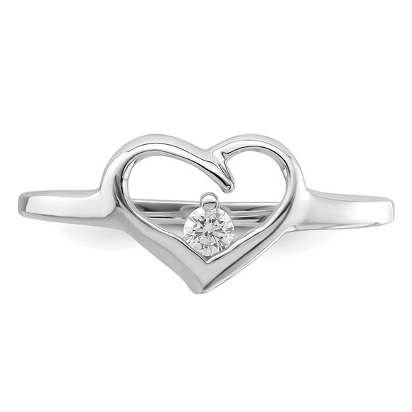 925 Sterling Silver Rhodium Plated CZ (Cubic Zirconia) Heart Ring - Picture 5 of 6